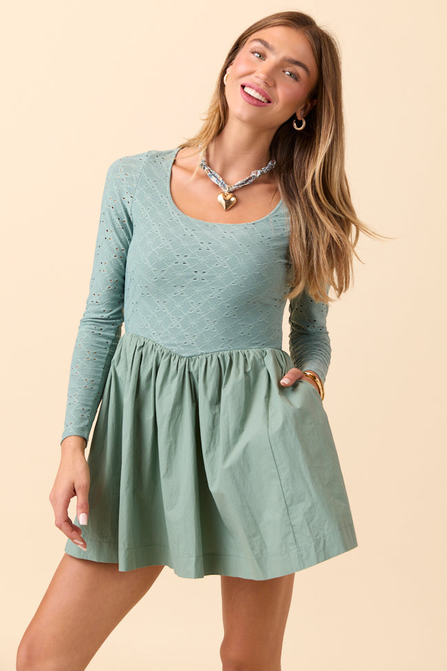 Pink Lily Marina Sage Eyelet Mini Dress