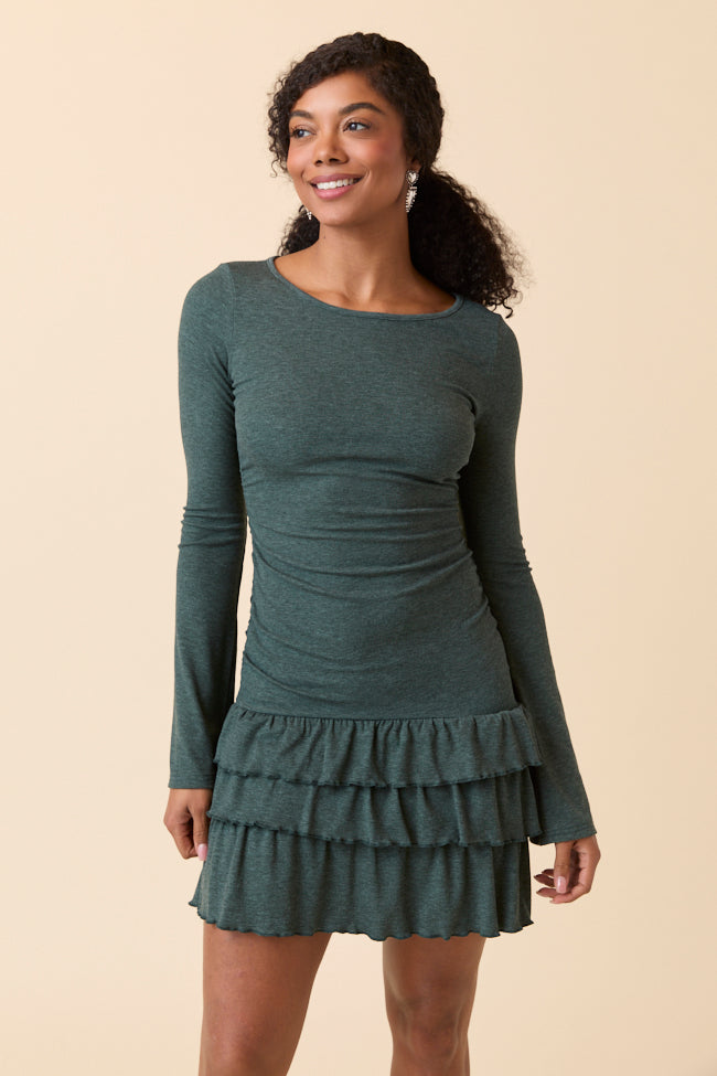 Pink Lily Janelle Forest Ruffle Knit Mini Dress - Women's M Pink Lily Janelle Forest Ruffle Knit Mini Dress - Women's M