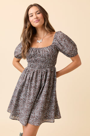 Evangeline Brown Floral Mini Dress FINAL SALE