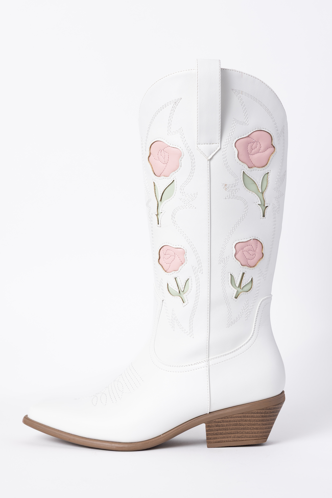 pink lily white boots Willa Rose White Cowboy Boots FINAL SALE