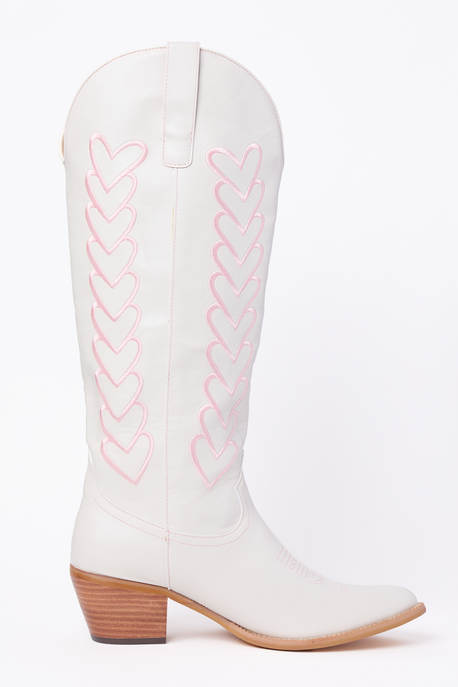 pink lily white boots Mila Ivory Heart Cowboy Boots 7.5