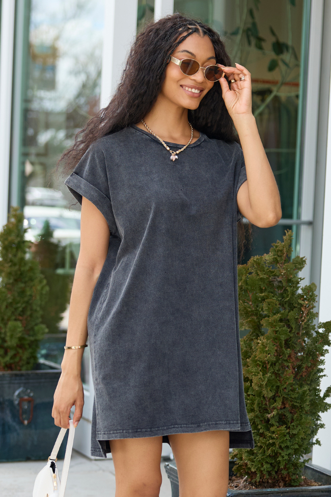 River Black Acid Wash T-Shirt Dress DOORBUSTER