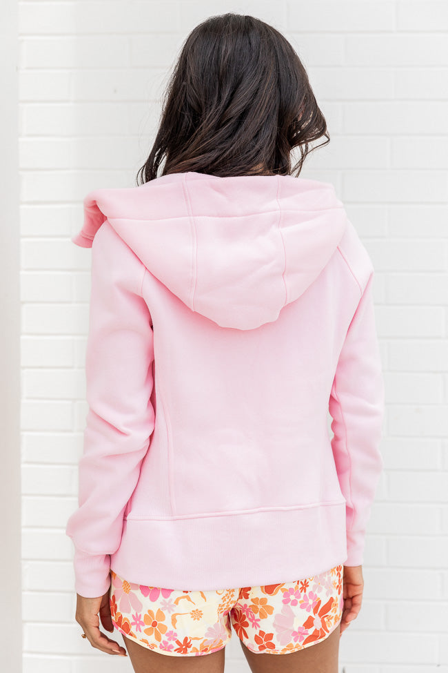 Making It Look Easy Light Pink Ribbed Shoulder Fitted Full Zip Pullover