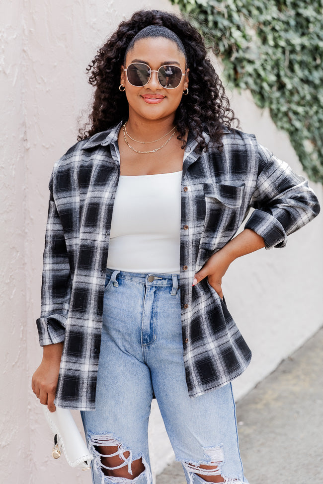 Refreshing Beauty Plaid Black/White Button Front Shirt SALE