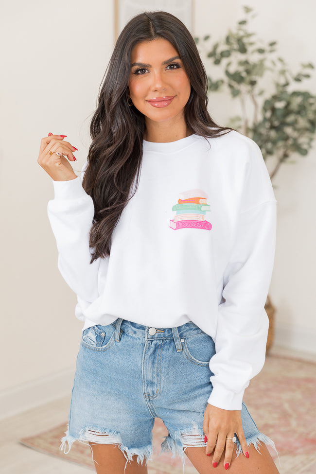 Cant Buy You Happiness But Can Buy Books White Oversized Graphic Sweatshirt