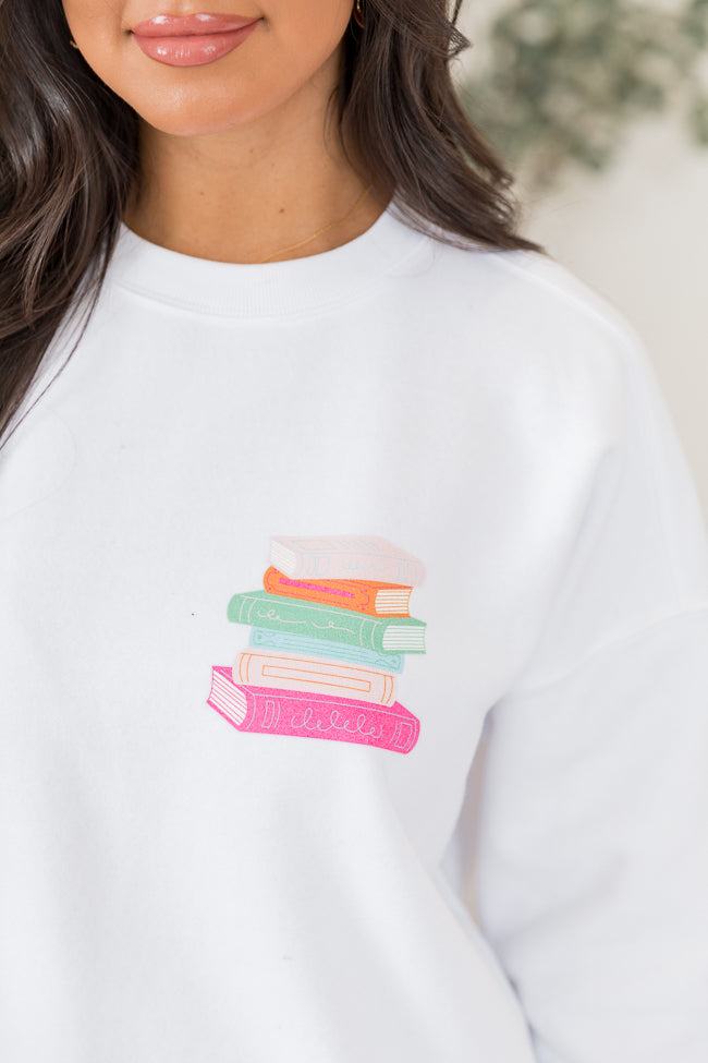 Cant Buy You Happiness But Can Buy Books White Oversized Graphic Sweatshirt