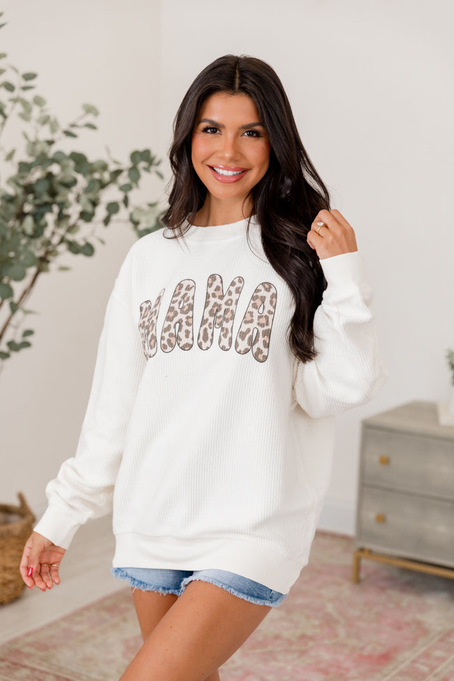 Mama Leopard Ivory Corded Graphic Sweatshirt