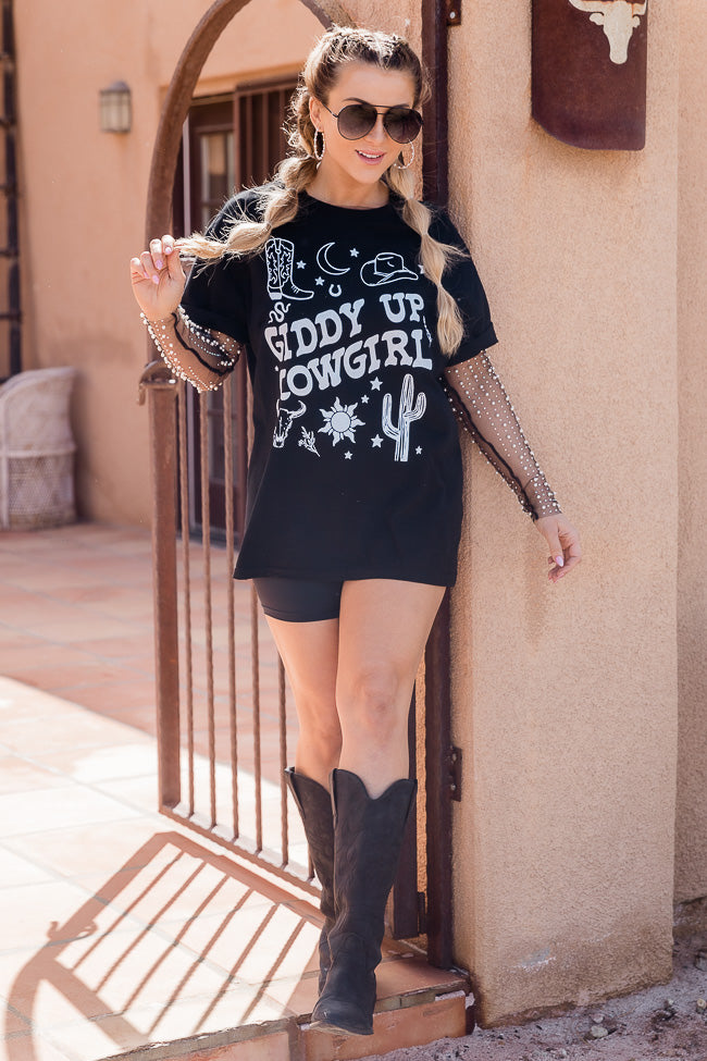 Giddy Up Black Oversized Graphic Tee