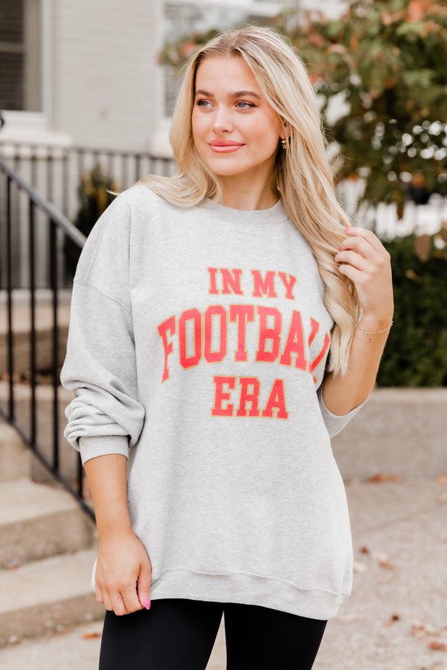 In My Football Era Red Grey Oversized Graphic Sweatshirt