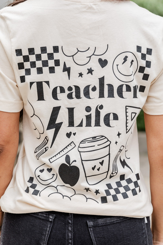 Checkered Teacher Life Soft Cream Graphic Tee