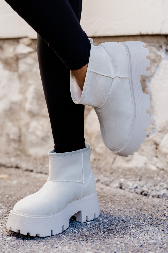 Kate Off White Suede Lug Ankle Bootie