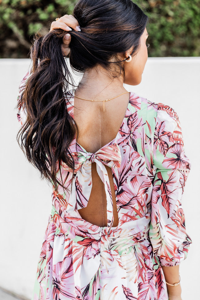 Where I Want To Be Pink and Green Tropical Printed Long Sleeve Maxi Dress FINAL SALE