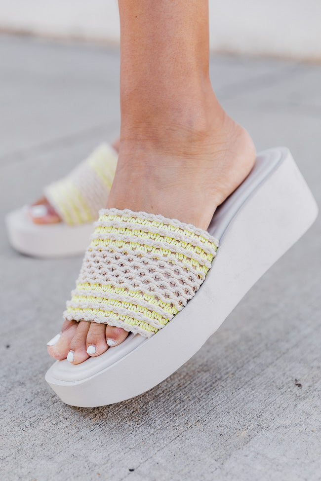 Cove White Crochet Platform Slide Sandals
