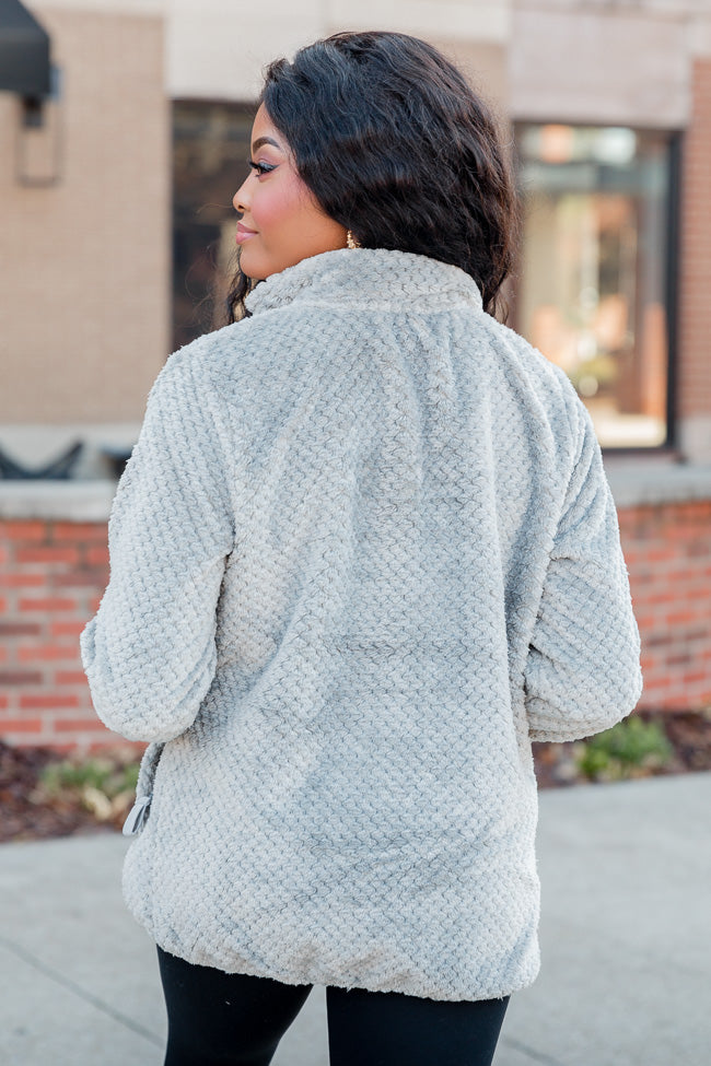 Cozy Charm Grey Textured Sherpa Zip Up Jacket