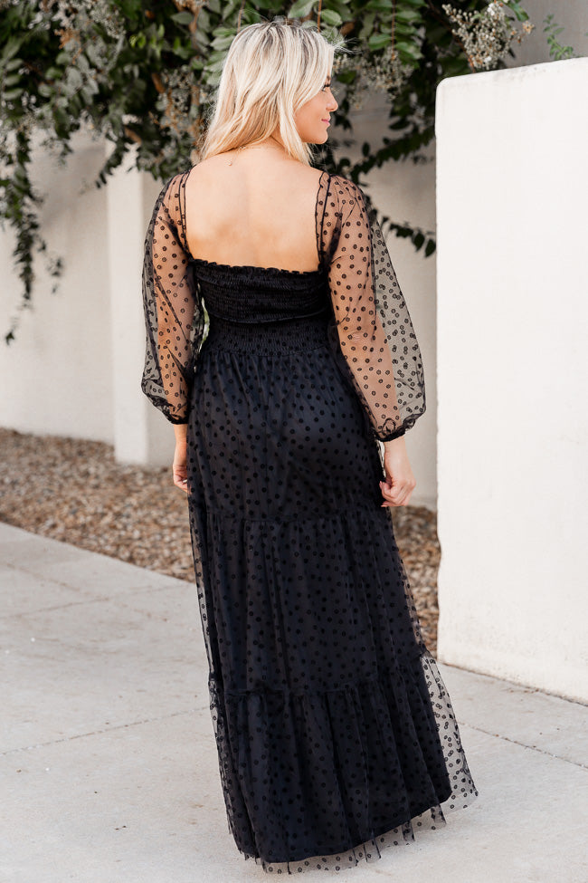 Figuring It Out Black Off The Shoulder Daisy Mesh Tiered Maxi Dress FINAL SALE