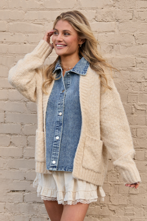 Kim Cable Knit And Denim Cardigan