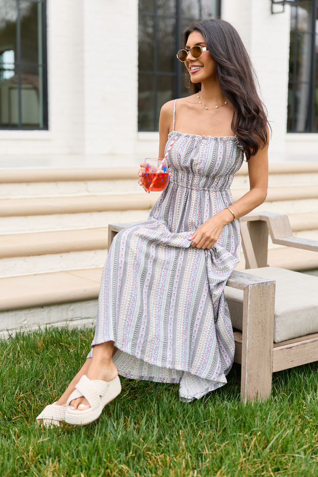 floral stripe maxi dress Pink Lily Lovingly Yours Lavendar Stripe Floral Midi Dress