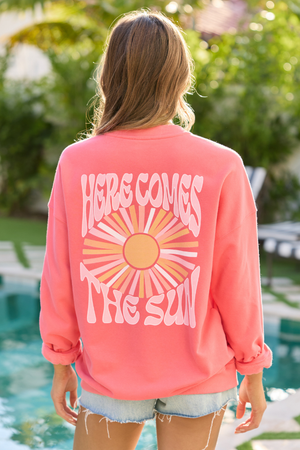 Here Comes The Sun Light Red Graphic Sweatshirt