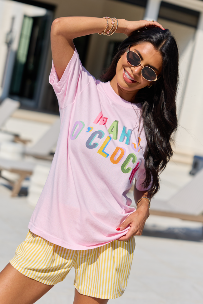 ピンク ANDWANG アンドワン AND bijou tee kirakira Mahj O'Clock Light Pink Comfort Colors Graphic Tee