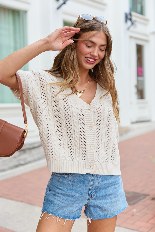 Sophia Short Sleeve Cable Knit Cardigan
