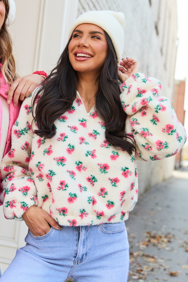 Noah Pink Floral Sherpa Pullover