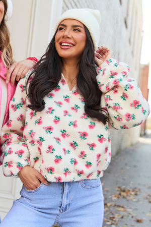 Noah Pink Floral Sherpa Pullover