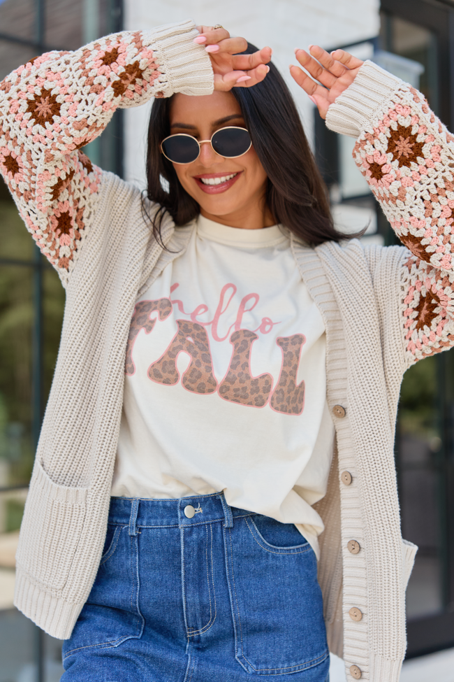 トップス LEOPARD PATTERNED SMALL OG TEE PINK L Hello Fall Leopard Ivory Graphic Tee