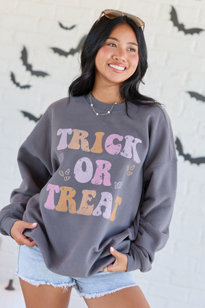 Trick or Treat Dark Grey Graphic Sweatshirt