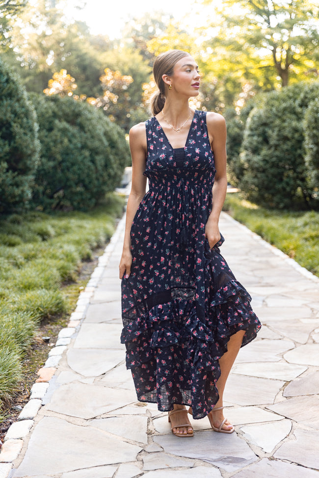 Pink Lily Lucky To Have You Sleeveless Black Floral Maxi Dress - Women's XS Pink Lily Lucky To Have You Sleeveless Black Floral Maxi Dress - Women's XS