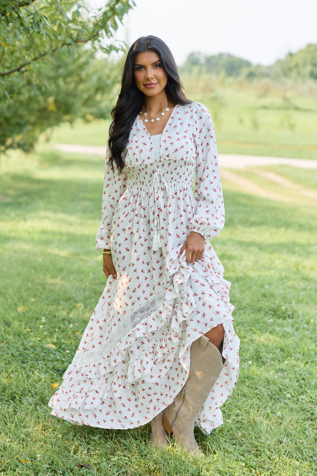 spring flowy maxi dress Lucky To Have You White Floral XL 73004WL V-neck Maxi Long Dress Color:baby pink 4for189