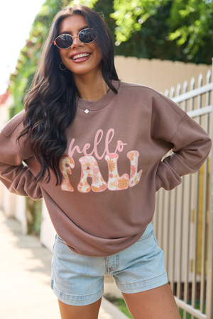 Hello Fall Floral Mocha Graphic Sweatshirt