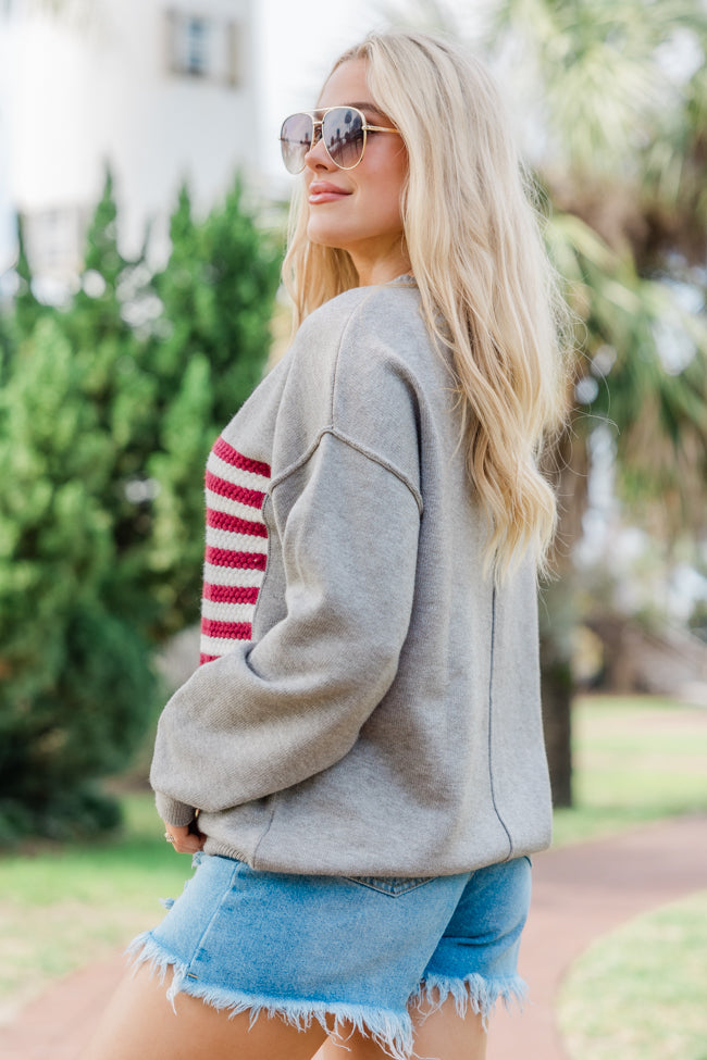 Home Of The Free Grey Textured Flag Sweater