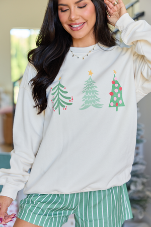 Christmas Trees Cream Oversized Graphic Sweatshirt