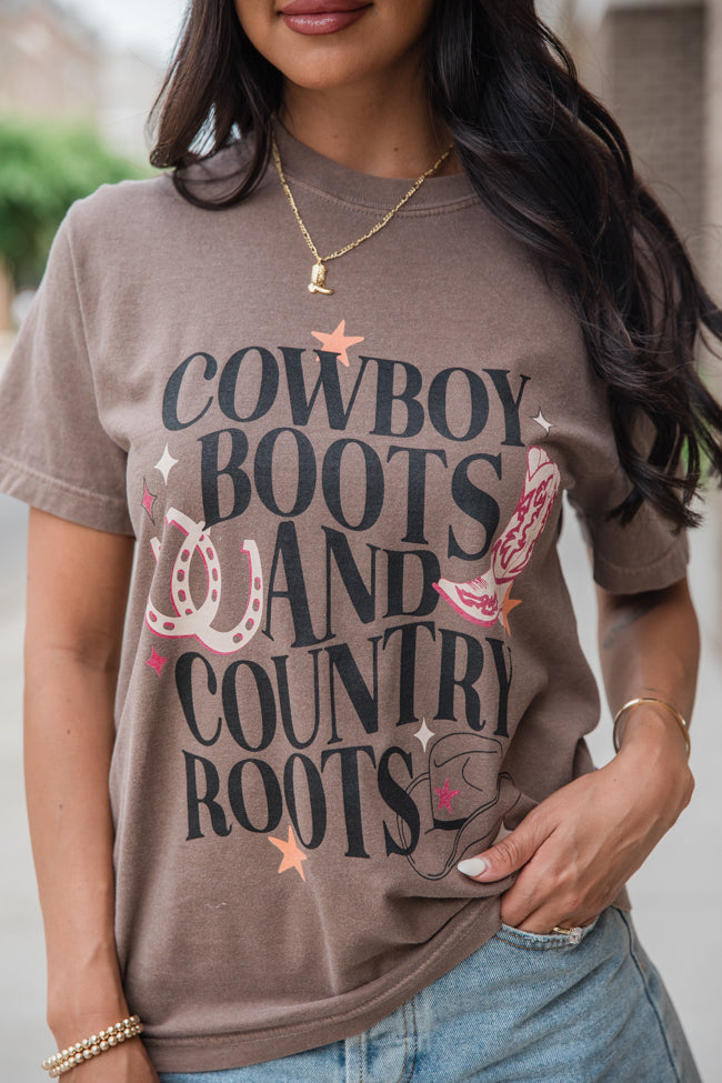 Cowboy Boots and Country Roots Espresso Comfort Color Graphic Tee Holley Gabrielle x Pink Lily