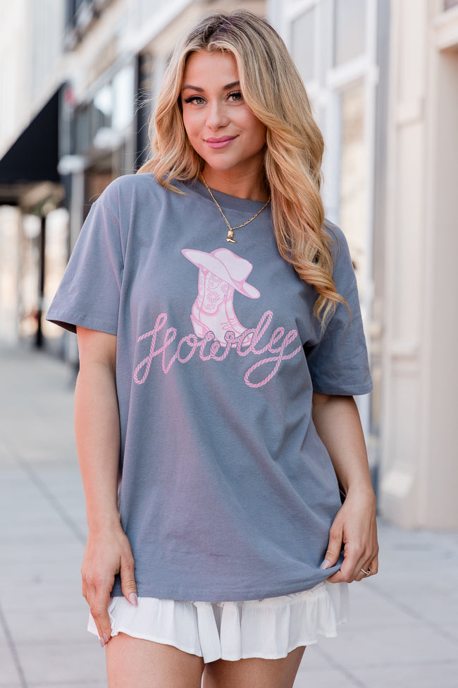 Howdy Cowgirl Grey Oversized Graphic Tee