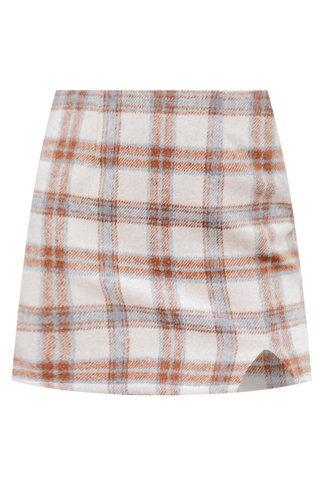 Be Here Forever Beige Plaid Skirt FINAL SALE