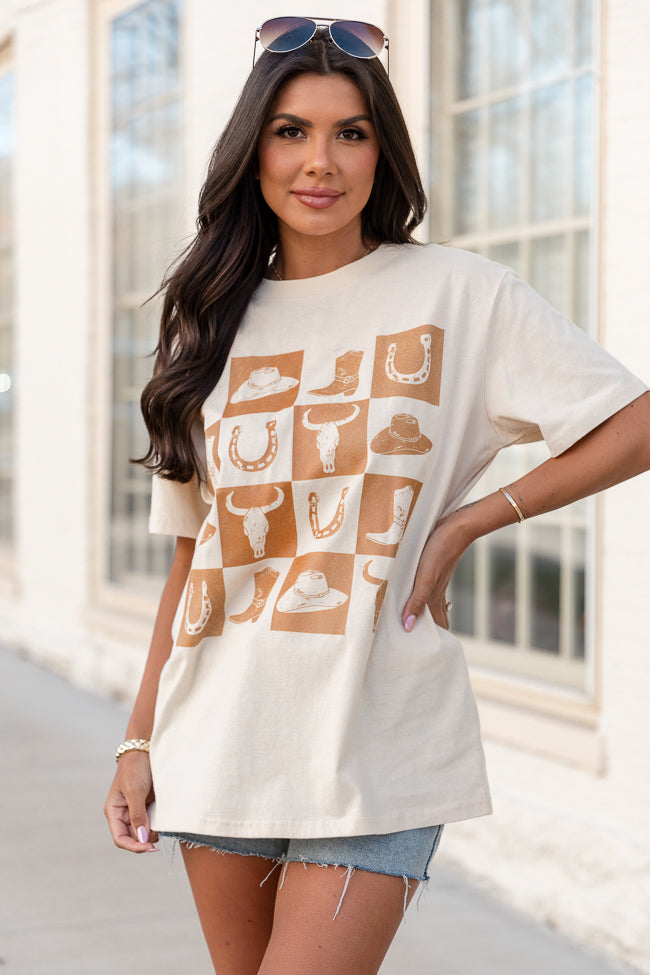 Checkered Cowboy Ivory Oversized Graphic Tee