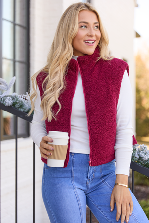 Bunny Red Sherpa Zip Vest