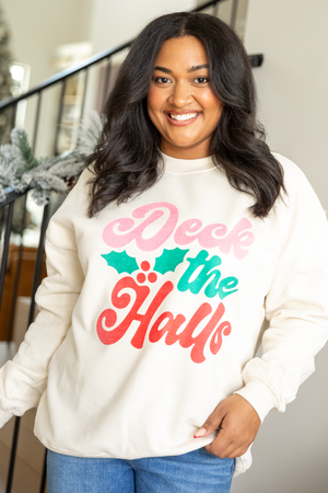 Deck The Halls Cream Oversized Graphic Sweatshirt