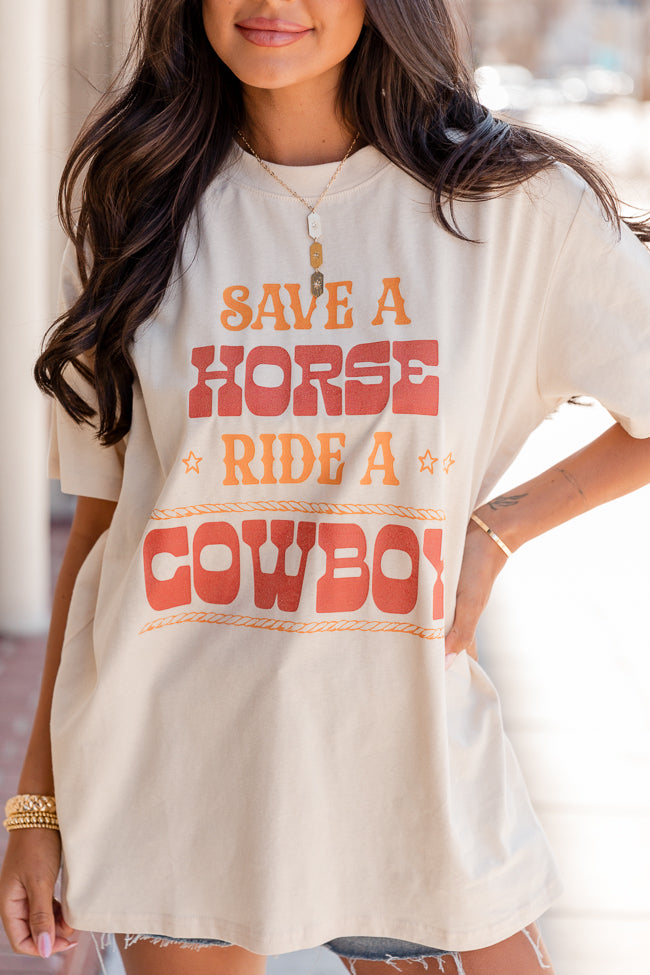 Save A Horse Ride A Cowboy Ivory Oversized Graphic Tee