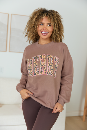 Merry Block Leopard Mocha Graphic Sweatshirt