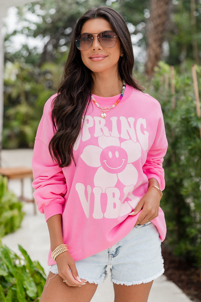 Spring Vibes Pink Oversized Graphic Sweatshirt