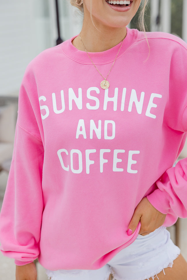 Sunshine and Coffee Pink Oversized Graphic Sweatshirt