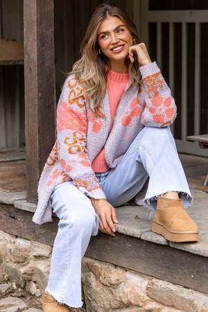 Cindy Boucle Purple Floral Print Cardigan FINAL SALE