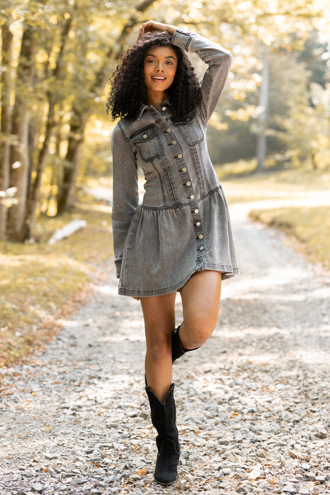 black stretchy mini dress Pink Lily My Favorite Long Sleeve Button Front Bodycon dress