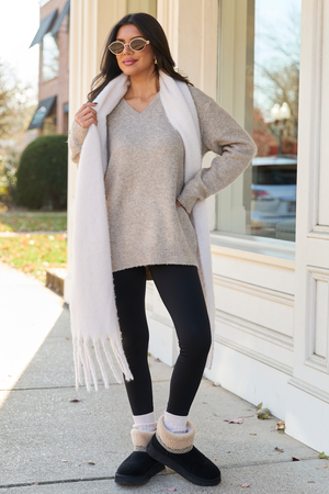 Adalyn Tan Oversized V-Neck Sweater SALE