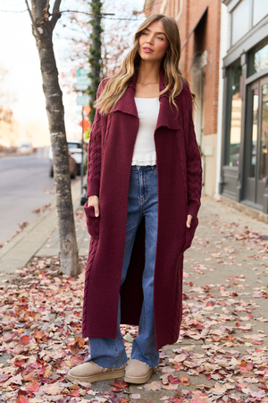 Keegan Burgundy Cable Knit Duster Cardigan SALE