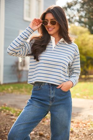 Charlie Blue and Grey Striped Collared Pullover SALE