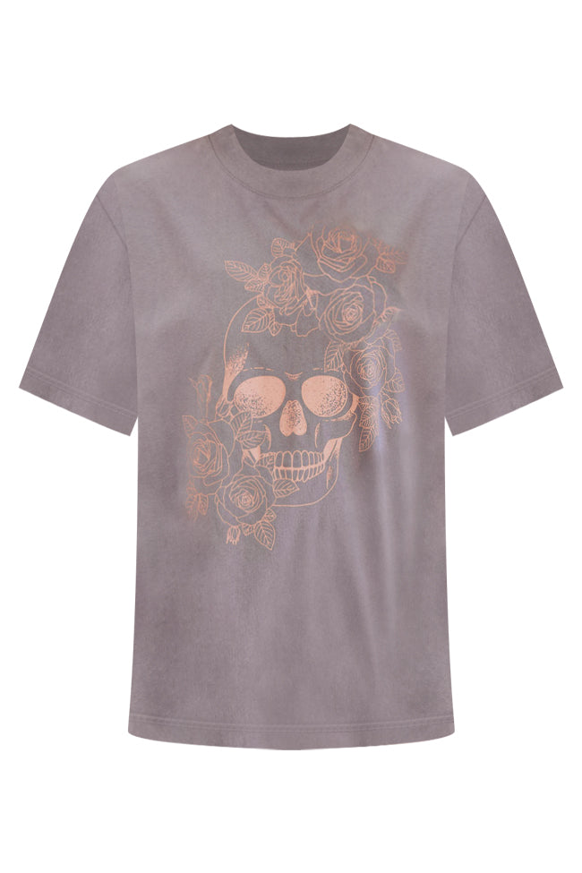 Floral Skull Grey Oversized Graphic Tee