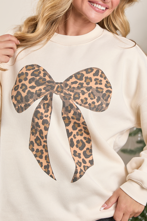 Leopard Bow Cream Graphic Sweatshirt